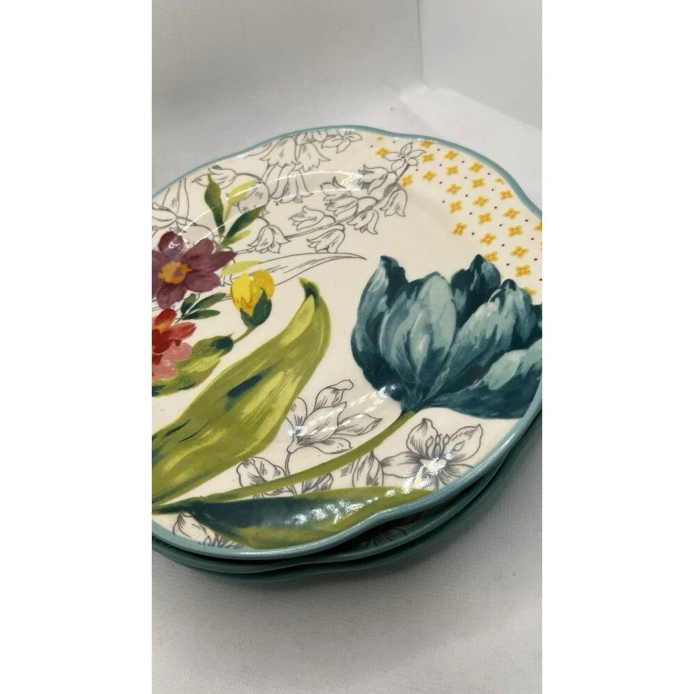 3 Pioneer Woman Blooming Bouquet Teal Floral 8.5